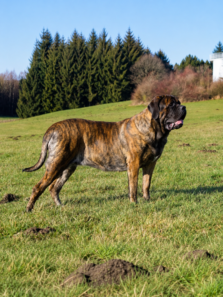 Nahaufnahme eines jungen English-Mastiff-Welpen mit dunkler Maske