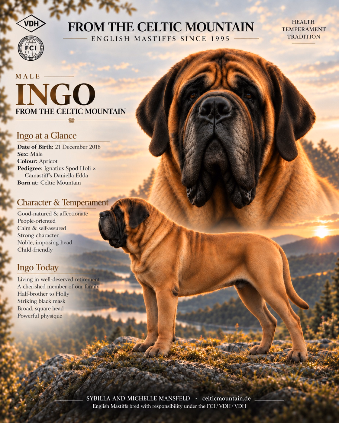 Ingo from the Celtic Mountain, apricot English Mastiff male with a characteristic black mask