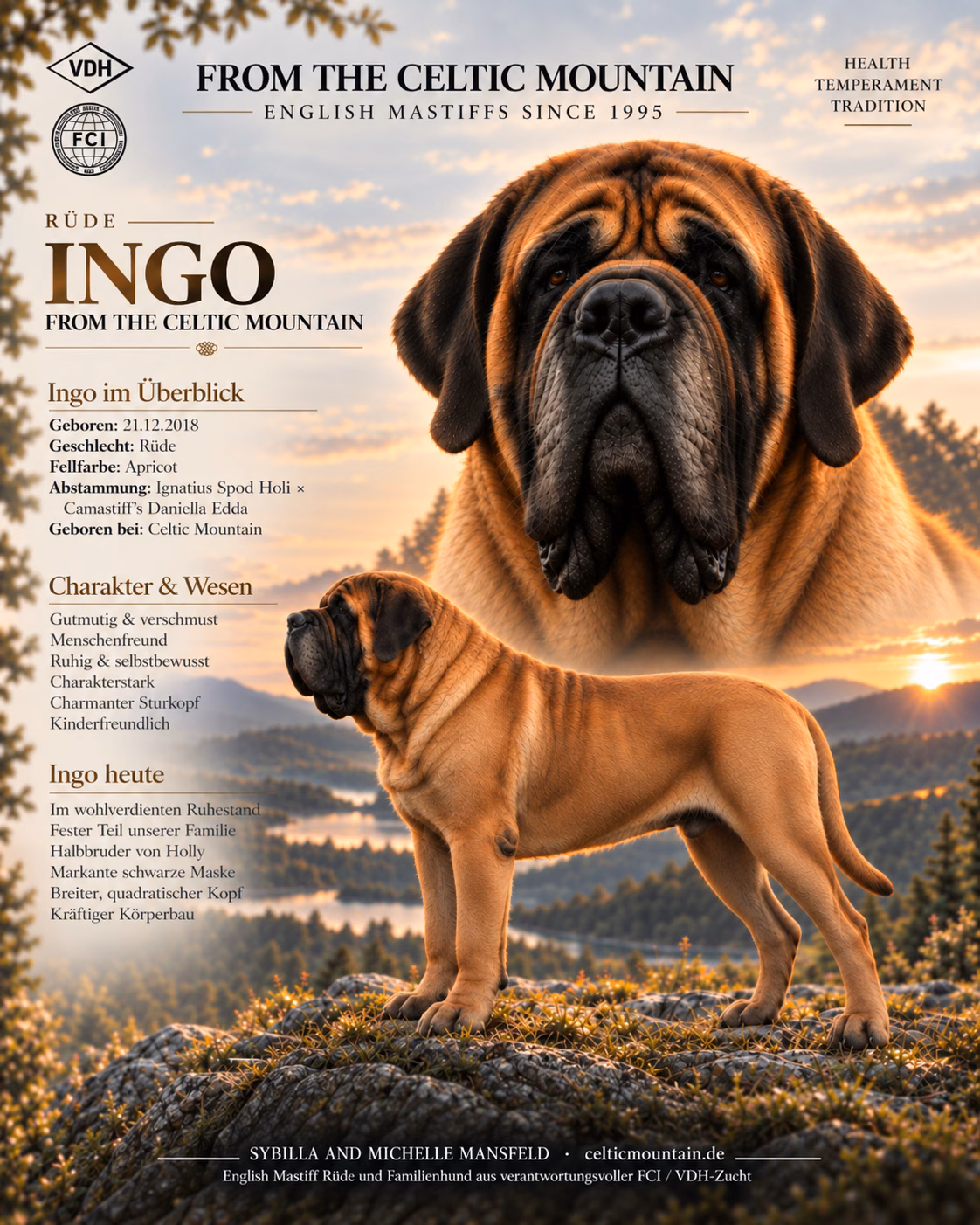 Ingo from the Celtic Mountain – apricotfarbener English Mastiff Rüde mit Profil-, Abstammungs- und Charakterdaten